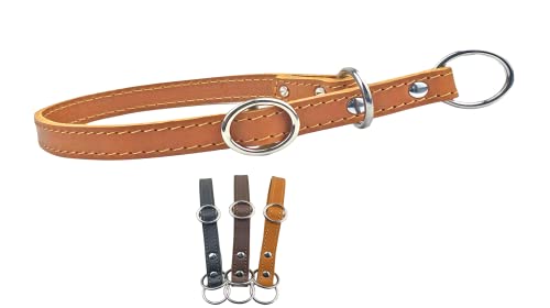 Zugstopp Hundehalsband, Lederhalsband, Cognac, L - 55cm mit Zugbegrenzung, Dressurhalsung, Zugstopper, einstellbar, robust, wetterfest, Leder von MediMuc