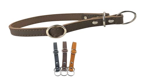 Zugstopp Hundehalsband, Lederhalsband, braun, L - 55cm mit Zugbegrenzung, Dressurhalsung, Zugstopper, einstellbar, robust, wetterfest, Leder von MediMuc