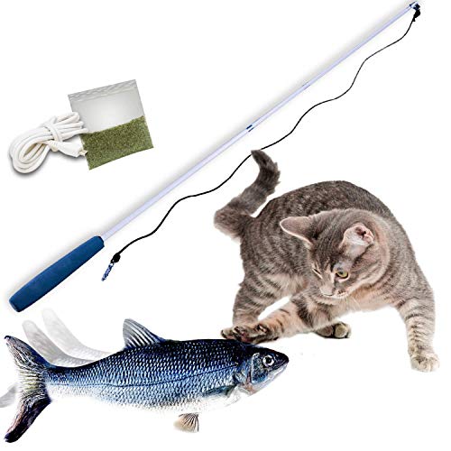 Mediashop Flippity Fish - elektrisches Katzenspielzeug - Katzenminze - wiederaufladbar mit USB Kabel - Verschiedene Geschwindigkeitsstufen - mit Spielangel | Das Original aus dem TV von Mediashop