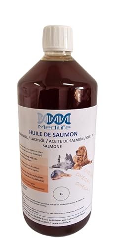 1 l Lachsöl, 100 % natürlich, für Hunde, Katzen und Pferde, reich an Omega 3-6-9 und Vitaminen (1 l) von Medilife