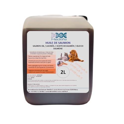 2 l Lachsöl, 100 % natürlich, für Hunde, Katzen und Pferde, reich an Omega 3-6-9 und Vitaminen von Medilife