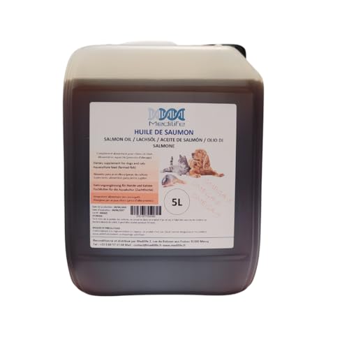 5 l Lachsöl, 100 % natürlich, für Hunde, Katzen und Pferde, reich an Omega 3-6-9 und Vitaminen von Medilife