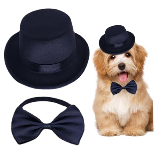 Hundekostüm Set, Haustier Formal Accessoires Set Pet Top Hut mit Haustier formeller Krawatte mit Hunde Top Hut & Hund Bowtie/Krawatte, schwarzer Hundehut-Set für Geburtstagsfeier Hochzeit Take-Photo Hundekostüm Set, Haustier Formal Accessoires Set Pet Top Hut mit Haustier formeller Krawatte mit Hunde Top Hut & Hund Bowtie/Krawatte, schwarzer Hundehut-Set für Geburtstagsfeier Hochzeit Take-Photo von Mednkoku