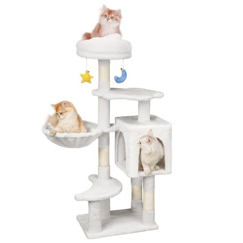 Meecal Cloud Katzenbaum mit Katzenhütte für Indoor-Katzen, 109,2 cm, niedlicher Katzenturm mit Kratzbaum, gemütliche Hängematte, einzigartige Sitzstange, baumelndes Spielzeug, Katzenbaumhaus für von Meecal