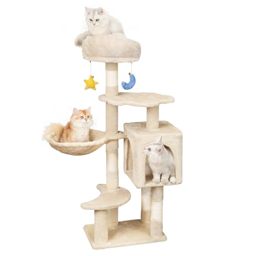 Meecal Cloud Katzenbaum mit Katzenhütte für Indoor-Katzen, 109,2 cm, niedlicher Katzenturm mit Kratzbaum, gemütliche Hängematte, einzigartige Sitzstange, baumelndes Spielzeug, Katzenbaumhaus mit von Meecal