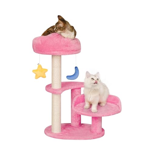 Meecal Kätzchen Kratzbaum für kleine Katzen unter 6 Monaten, 62.0 cm Wolke Katzenkratzbaum mit Bett & Spielzeug, Max Gewicht 3.6kg, kompakter Katzenturm mit baumelnden Bällen, Rosa Meecal Kätzchen Kratzbaum für kleine Katzen unter 6 Monaten, 62.0 cm Wolke Katzenkratzbaum mit Bett & Spielzeug, Max Gewicht 3.6kg, kompakter Katzenturm mit baumelnden Bällen, Rosa von Meecal