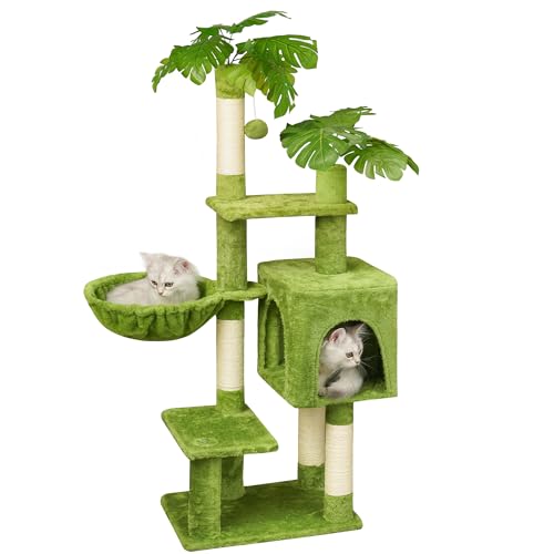 Meecal Grüner Katzenbaum für Kätzchen, 119,4 cm hoch für kleine Katzen, Katzenturm mit Kratzbaum, 1 Hängematte und Doppelhöhlen, baumelndes Spielzeug, niedlicher kompakter Katzenturm für Kätzchen Meecal Grüner Katzenbaum für Kätzchen, 119,4 cm hoch für kleine Katzen, Katzenturm mit Kratzbaum, 1 Hängematte und Doppelhöhlen, baumelndes Spielzeug, niedlicher kompakter Katzenturm für Kätzchen von Meecal