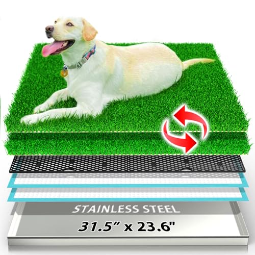 Meegood Hundegras-Pad mit Tablett, Arificial Grass Patch für Hunde, Töpfchentablett, Kunstrasen für Hundetraining, Sammeln von Haustier-Urinen, Außen- und Innenbereich, Töpfchensystem, XXL, 104 x 68 von Meegood