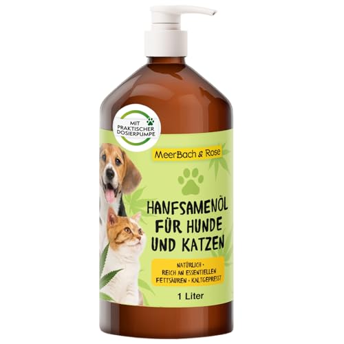 1 Liter Hanfsamenöl für Tiere, Hanfsamenöl für Hunde und Katzen, Barf Öl Hund, Fischöl für Hunde, Naturprodukt von MeerBach & Rose