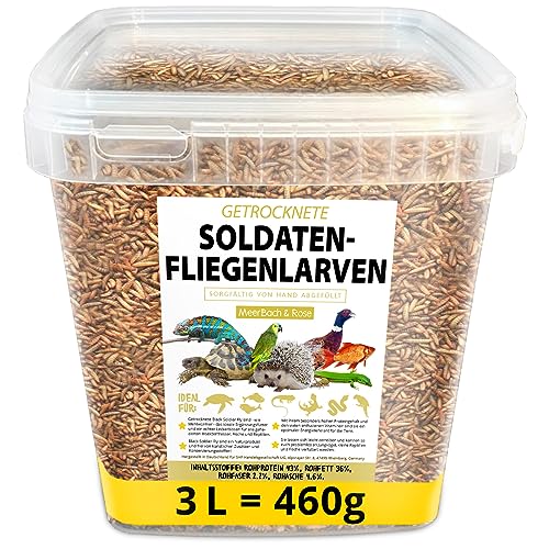 Soldatenfliegenlarven getrocknet 460g (entspricht 3 Litern), Black Soldier Flys, Vogelfutter, Igelfutter mit Insekten, Fischfutter, proteinreicher Snack für Reptilien und Schildkröten von MeerBach & Rose