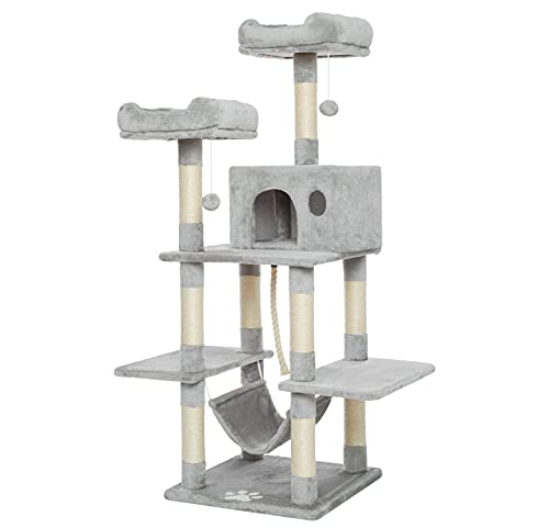 Meerveil Katzenbaum, 145 cm hoch, großer Kratzbaum, mehrstufig, stabiler Katzenkletterturm mit gepolsterten Plüschsitzstangen, Spieltürmen, Katzenkletterturm, Spielzeug für Katzenaktivitäten, Hellgrau Meerveil Katzenbaum, 145 cm hoch, großer Kratzbaum, mehrstufig, stabiler Katzenkletterturm mit gepolsterten Plüschsitzstangen, Spieltürmen, Katzenkletterturm, Spielzeug für Katzenaktivitäten, Hellgrau von Meerveil