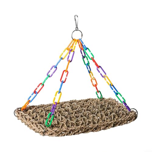 Vogelschaukel aus natürlichem Seegras, Kletterplattform, hängende Sitzstange für Sittiche, Wellensittiche, kleine Vögel, multifunktional, stabiles Design, einfache Installation, fördert die Aktivität Vogelschaukel aus natürlichem Seegras, Kletterplattform, hängende Sitzstange für Sittiche, Wellensittiche, kleine Vögel, multifunktional, stabiles Design, einfache Installation, fördert die Aktivität von MeevrgR