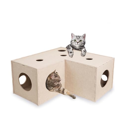 Meeyoview Katzentunnel, L-Form Katzentunnel für Indoor-Katzen, weiches Filz-Katzentunnelbett, Peekaboo Katzenhöhle für kleine mittelgroße große Katzen von Meeyoview