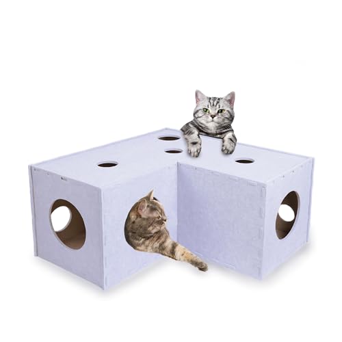 Meeyoview Katzentunnel, L-Form Katzentunnel für Indoor-Katzen, weiches Filz-Katzentunnelbett, Peekaboo Katzenhöhle für kleine mittelgroße große Katzen von Meeyoview