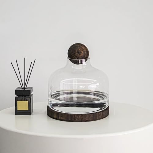 MegLob Aquaponics Fischtank, Glas Betta Fischtank Mit Holzbasis, Aquaponic Pflanzer Und Aquarium Für Betta Fisch, Innengarten -Ökosystem Aquarium, Clear Glass Betta Fischschale,Curved l von MegLob