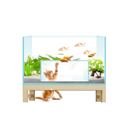 MegLob Aquarium Für Katzen, Immersives Katzenbeobachtungsaquarium, Katzenunterhaltungsausrüstung, Glasfischbecken Für Depressive Katzen, Transparentes Fischbecken Für Katzen Mit Massivholzsockel von MegLob