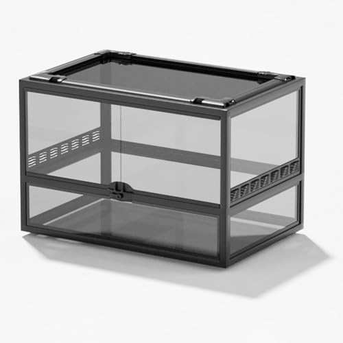 MegLob Float Glass Reptile Terrarium, 360-Grad-Panorama-Beobachtung Der Reptilienzüchtungsbox, Transparentes Amphibien-Fütterungstank, Reptilienraum-Terrarium-Hülle Mit Top-Metall-Bildschirmfenster,B von MegLob