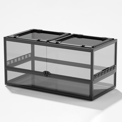 MegLob Float Glass Reptile Terrarium, 360-Grad-Panorama-Beobachtung Der Reptilienzüchtungsbox, Transparentes Amphibien-Fütterungstank, Reptilienraum-Terrarium-Hülle Mit Top-Metall-Bildschirmfenster,I von MegLob