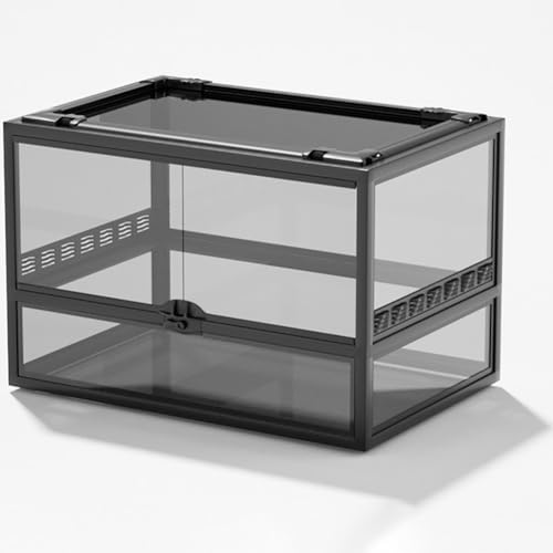 MegLob Float Glass Reptile Terrarium, 360-Grad-Panorama-Beobachtung Der Reptilienzüchtungsbox, Transparentes Amphibien-Fütterungstank, Reptilienraum-Terrarium-Hülle Mit Top-Metall-Bildschirmfenster,G von MegLob