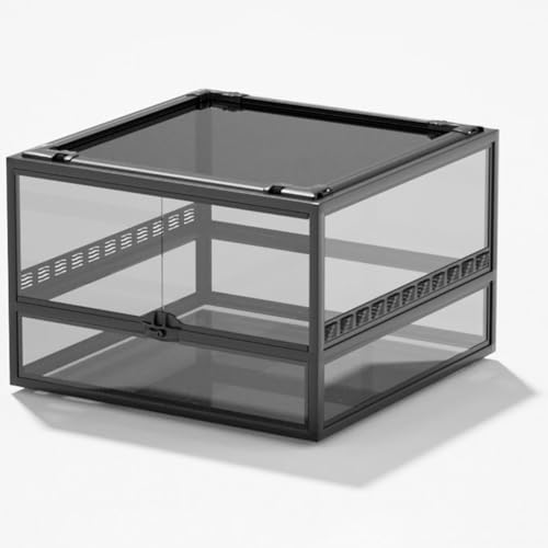 MegLob Float Glass Reptile Terrarium, 360-Grad-Panorama-Beobachtung Der Reptilienzüchtungsbox, Transparentes Amphibien-Fütterungstank, Reptilienraum-Terrarium-Hülle Mit Top-Metall-Bildschirmfenster,E von MegLob