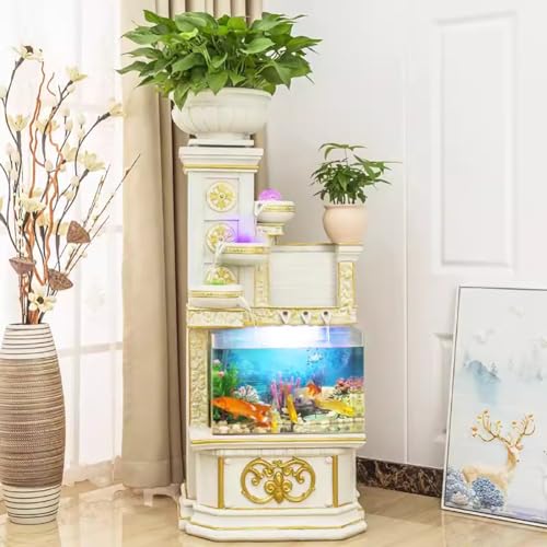 MegLob Luxuriöses Bodenständiges Aquarium, 34L Retro Elfenbein Römische Säulenaquarium, 9 Gallone European 3 in 1 Mikroekologischer Fischtank, Mit Fließendem Wasser Und Nebel von MegLob