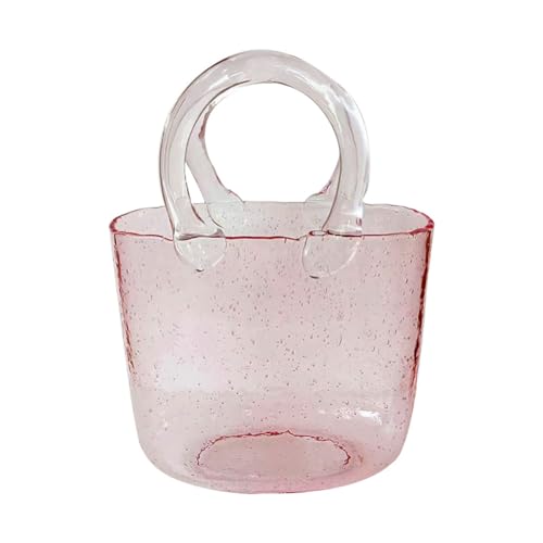 MegLob Offenes Glasaquarium, Handtasche -Fischtank, Speziell Geformte Transparente Betta -Fischtank, 2 in 1 Vase & Aquariumbehälter, Wohnzimmer Vase Dekorationen,Rosa von MegLob