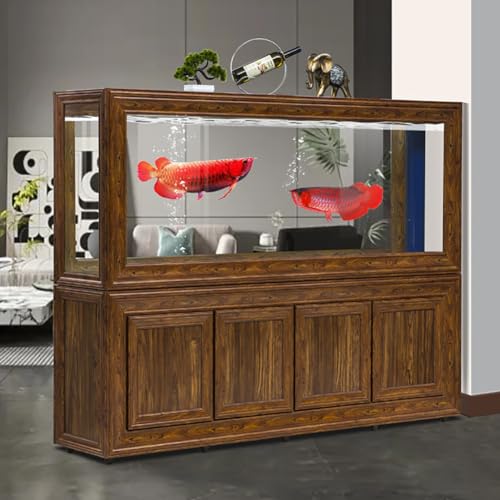 MegLob Retro-Holzaquarium, Rechteckiger Luxuriöser Bodenstehender Fischtank, Klassisches Großes Bildschirmaquarium, Spiralschalldämpferwasserrohr, Vintage Nostalgic Fish Bowl,100cm,A von MegLob