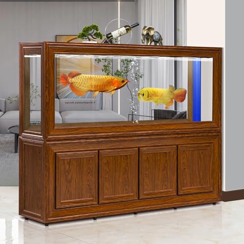 MegLob Retro-Holzaquarium, Rechteckiger Luxuriöser Bodenstehender Fischtank, Klassisches Großes Bildschirmaquarium, Spiralschalldämpferwasserrohr, Vintage Nostalgic Fish Bowl,100cm,B von MegLob