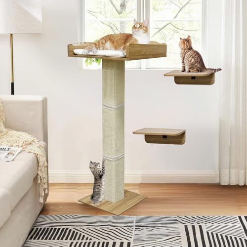 Katzen-Fensterstange mit Kratzbäumen und 2 Plattformen, 101,6 cm hoch, Katze, Kätzchen, Sisal, Kletterbaum mit Saugnäpfen, 2 Installationsmöglichkeiten, Katzenfensterbett mit abnehmbarem Kissen von MegaChoice