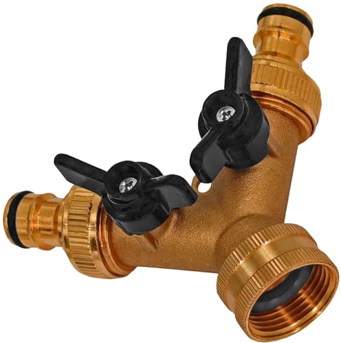 MegaHaustechnik 2-Wege Verteiler für 3/4 Zoll Wasseranschluss, Y-Stück mit 2 separaten, schwarzen Absperrhähnen mit Stecker MegaHaustechnik 2-Wege Verteiler für 3/4 Zoll Wasseranschluss, Y-Stück mit 2 separaten, schwarzen Absperrhähnen mit Stecker von MegaHaustechnik
