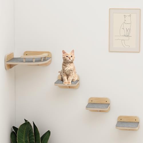 Megidok Eck-Kletterregal, Sitzstangen-Set, Möbel, Katzenbett, Wandmontage mit weichem Kissen, Moderne schwebende Treppe für Wand und Innenbereich, Holzfarbe Megidok Eck-Kletterregal, Sitzstangen-Set, Möbel, Katzenbett, Wandmontage mit weichem Kissen, Moderne schwebende Treppe für Wand und Innenbereich, Holzfarbe von Megidok