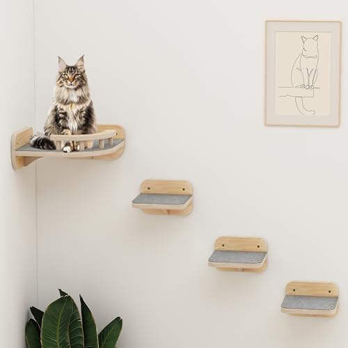 Megidok Katzen-Wandmöbel – Eck-Kletterregal mit 3 breiten Stufen, moderne schwebende Treppe für Indoor-Katzen bis zu 13,6 kg – Holzfarbe Megidok Katzen-Wandmöbel – Eck-Kletterregal mit 3 breiten Stufen, moderne schwebende Treppe für Indoor-Katzen bis zu 13,6 kg – Holzfarbe von Megidok