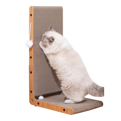 Megidok Katzenkratzer, 67,8 cm, L-Form, vertikales Katzenkratzbrett, Wandmontage, Katzenkratzpappe mit Ballspielzeug von Megidok