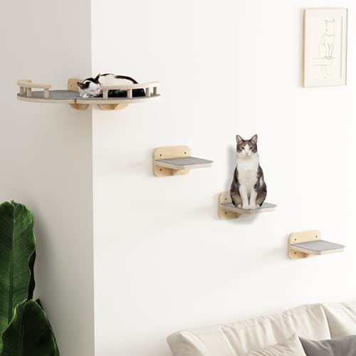 Megidok Moderne Katzen-Wandmöbel, Katzen-Wandregale für Katzen bis zu 5,9 kg mit 3 Stufen, Katzenkletterregale, Katzenhängematte, schwebende Katzenregale, Wandregale und Sitzstangen, Geschenk für von Megidok