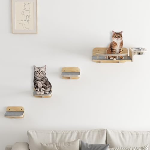 Megidok Wandmöbel für Katzen, Wandregale und Sitzstangen für Katzen bis zu 6,8 kg, mit 3 Stufen und 2 Futternäpfen aus 304 Edelstahl, Hundesichere erhöhte Futterstation, schwimmende Katzenregale Megidok Wandmöbel für Katzen, Wandregale und Sitzstangen für Katzen bis zu 6,8 kg, mit 3 Stufen und 2 Futternäpfen aus 304 Edelstahl, Hundesichere erhöhte Futterstation, schwimmende Katzenregale von Megidok