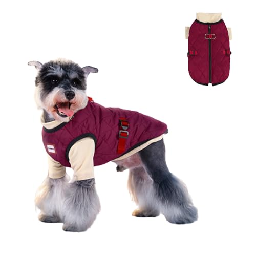 2-in-1-Fleece-Sweatshirt, Baumwollweste, Set mit D-Ring, verstellbare Taille, warmer Wintermantel, winddichte Jacke für mittelgroße Hunde, Größe 3XL (Weinrot) von MeiAOBest