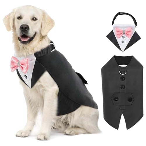 Bandana für Haustiere, Smoking, formelles Hochzeitskostüm mit Schleife, Geburtstagsparty-Outfit für Katzen, Welpen, kleine, mittelgroße und große Hunde, Größe XL, Dunkelgrau von MeiAOBest