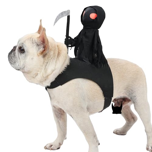 Dunkles Ernte-Ritter-Kostüm für Katzen, Hunde, Halloween, Sense, Ritter, Cosplay, lustiges Horror-Themenparty-Outfit für kleine, mittelgroße und große Hunde, Größe L von MeiAOBest