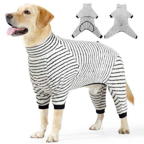 Einteiler für Hunde, verstellbar, dehnbar, für den Winter, warm, 4 Beine, Kleidung, gestreift, Loungewear, Jumpsuit für kaltes Wetter, tägliches Spazierengehen, Größe XL (Grau) von MeiAOBest