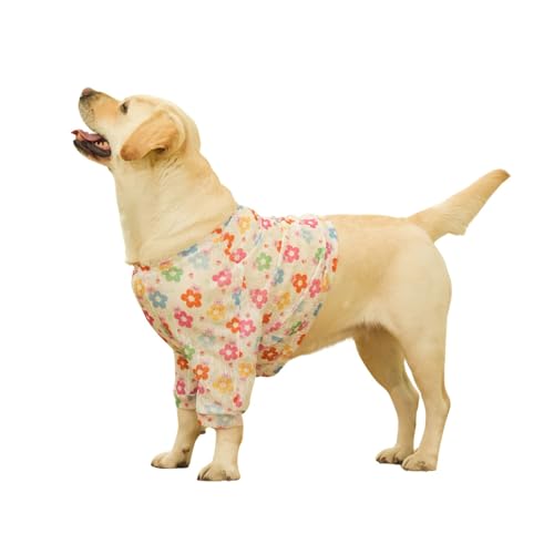 Ellenbogenschutz-T-Shirt für große Hunde, Sommer, Netzstoff, atmungsaktiv, kühl, kurze Kleidung, Haustier, Anti-Lecken, Gelenk-Genesungsanzug für mittelgroße und große Hunde, Größe 5XL (Blume) von MeiAOBest