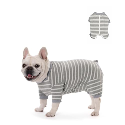 Fat Dog Clothes,Elastic French Bulldog 4 Legged Pajamas Pet Anti-Hair Onesies, Lovely Dog Outfit Jumpsuit for Small Medium Dogs_M(Gray Stripe) von MeiAOBest