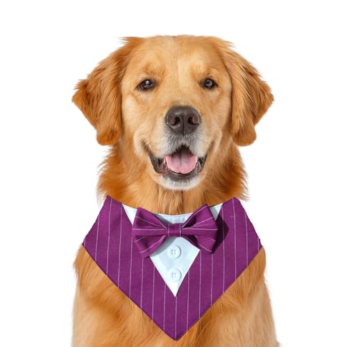 Formelles Hundehalstuch, Haustierhalstuch, Hochzeit, Party, Smoking, Fliege, Dreieckstuch, verstellbares Hunde-Geburtstags-Halsband, Lätzchen, Valentinstag, Fliege, Größe L, lila Streifen Formelles Hundehalstuch, Haustierhalstuch, Hochzeit, Party, Smoking, Fliege, Dreieckstuch, verstellbares Hunde-Geburtstags-Halsband, Lätzchen, Valentinstag, Fliege, Größe L, lila Streifen von MeiAOBest