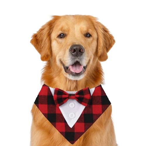 Formelles Hundehalstuch, Haustierhalstuch, Hochzeit, Party, Smoking, Fliege, Dreieckstuch, verstellbares Hunde-Geburtstags-Halsband, Lätzchen, Valentinstag, Fliege, Schal, Größe S (rotes Gitter) von MeiAOBest