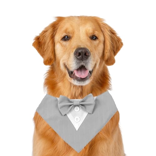Formelles Hundehalstuch, Haustierhalstuch, Hochzeit, Party, Smoking, Fliege, Dreieckstuch, verstellbares Hundehalsband, Lätzchen, Valentinstag, Fliege, Größe L, Grau gestreift Formelles Hundehalstuch, Haustierhalstuch, Hochzeit, Party, Smoking, Fliege, Dreieckstuch, verstellbares Hundehalsband, Lätzchen, Valentinstag, Fliege, Größe L, Grau gestreift von MeiAOBest