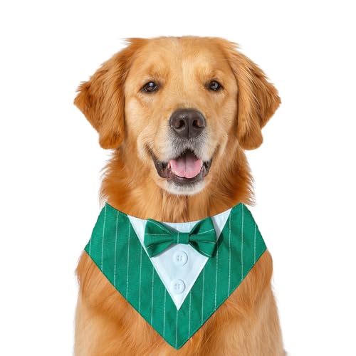 Formelles Hundehalstuch, Haustierhalstuch, Hochzeit, Party, Smoking, Fliege, Dreieckstuch, verstellbares Hundehalsband, Lätzchen, Valentinstag, Fliege, Größe XS (grüne Streifen) von MeiAOBest