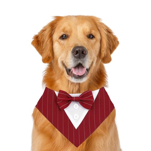 Formelles Hundehalstuch, Haustierhalstuch, Hochzeit, Party, Smoking, Fliege, Dreieckstuch, verstellbares Hundehalsband, Lätzchen, Valentinstag, Fliege, Schal, Größe XS (rot gestreift) von MeiAOBest