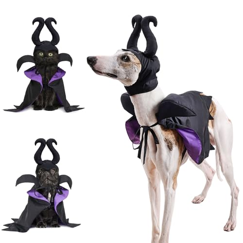 Halloween-Katzen-Umhang-Hut-Set, Haustier-Vampir-Teufels-Cosplay, Umhang und Teufelshörner, Hut, Outfits, Katze, Hund, Halloween-Kostüme für Katzen, kleine, mittelgroße und große Hunde, Schwarz und Halloween-Katzen-Umhang-Hut-Set, Haustier-Vampir-Teufels-Cosplay, Umhang und Teufelshörner, Hut, Outfits, Katze, Hund, Halloween-Kostüme für Katzen, kleine, mittelgroße und große Hunde, Schwarz und von MeiAOBest