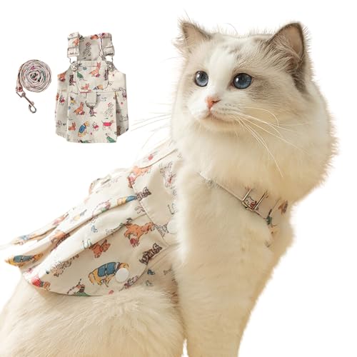 Haustier-Denim-Kleid mit Zugseil, verstellbarer niedlicher Graffiti-Riemen, Hundeschutzrock mit Tasche, für Frühling, Herbst, Katzengeschirr, Outfit für Fotos und den täglichen Gebrauch, Größe XL von MeiAOBest