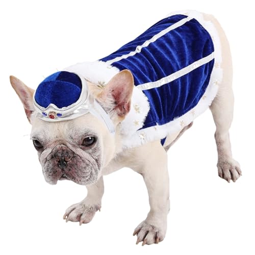 Haustier-Halloween-Kostüm, verstellbar, für Katze und Hund, König, Umhang, Mütze, Set, luxuriöses Fell, rot, blau, Königin, Welpen, Cosplay, Umhang, Outfit_S (Blau) von MeiAOBest