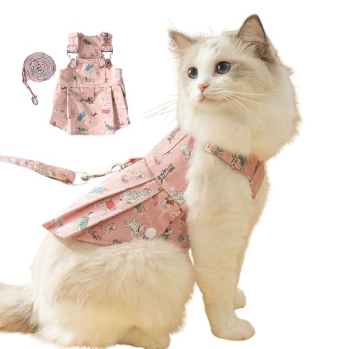 Haustier-Jeanskleid mit Zugseil, verstellbar, niedlicher Graffiti-Riemen, Hundeschutzrock mit Tasche, Frühling und Herbst, Katzengeschirr, Outfit für Fotos und den täglichen Gebrauch, Größe M (Rosa) von MeiAOBest